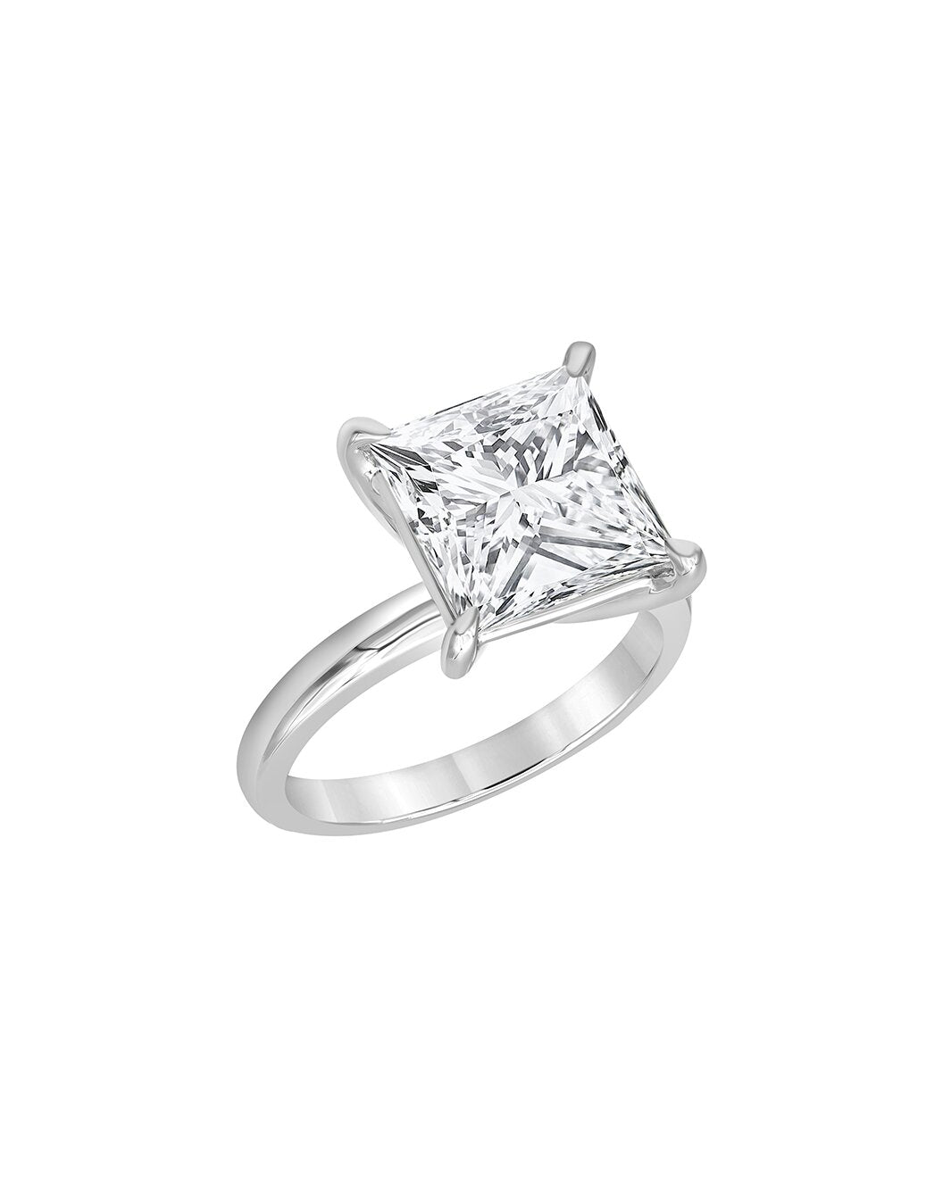 Larina 5 Carat Faceted Princess Cut Lab Grown Diamond Engagement Ring in Platinum Side View