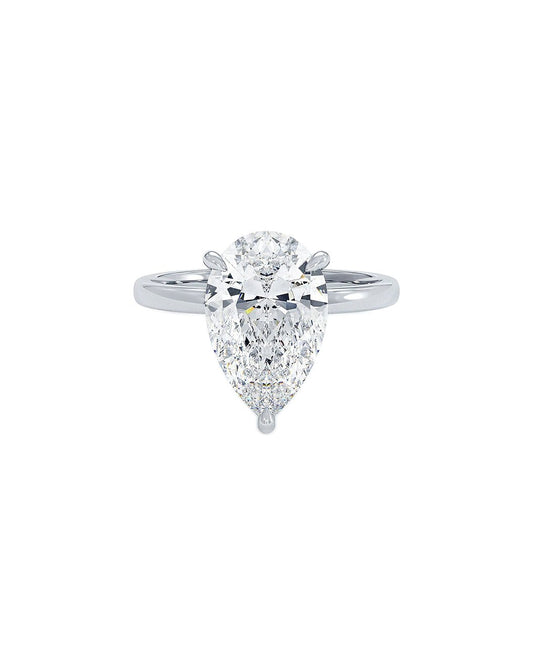Lauretta 3 Carat Faceted Pear Cut Lab Grown Diamond Engagement Ring in 14k White Gold