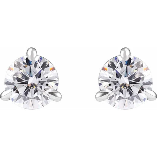 Pair of white gold earrings with large clear gemstones on a white background