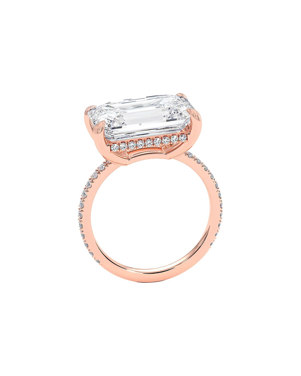 Lazaria 5.59 Carat Emerald Cut Lab Grown Diamond Engagement Ring in 14k Rose Gold Front View