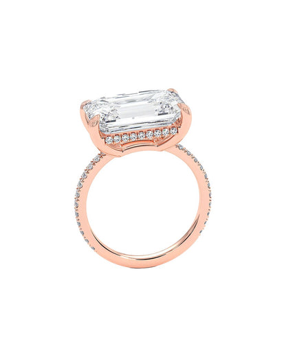 Lazaria 5.59 Carat Emerald Cut Lab Grown Diamond Engagement Ring in 14k Rose Gold Front View