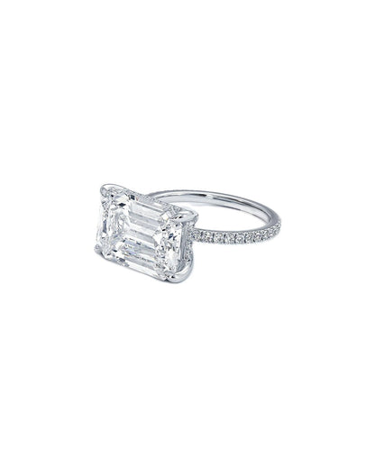 Lazariae 5.59 Carat Faceted Emerald Cut Lab Grown Diamond Engagement Ring in 14k White Gold Side View