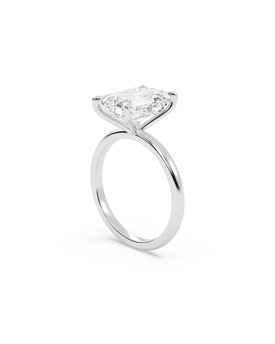 White gold ring with a large diamond on a white background