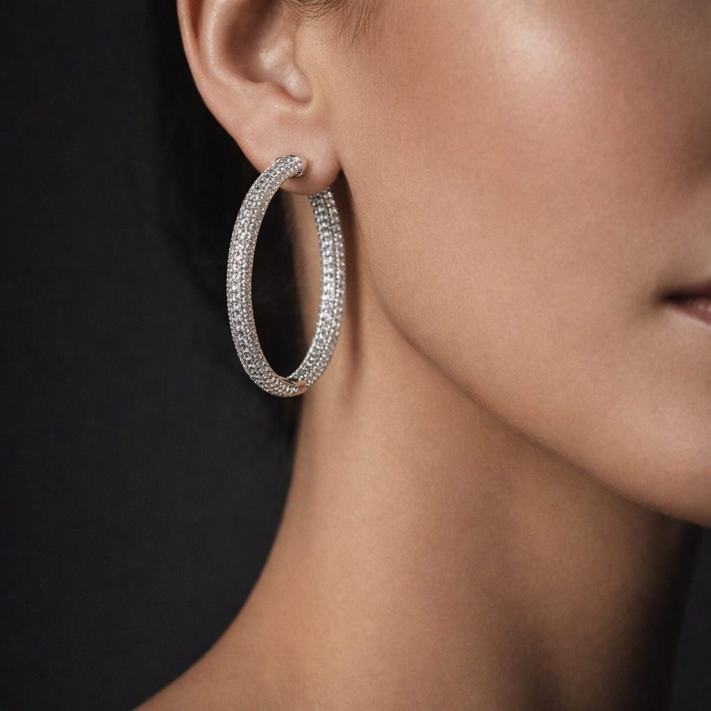Leigha 10 Carats Triple Row Lab Grown Round Diamond Inside Out Hoop Earrings in 14k White Gold