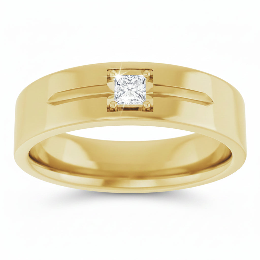 Leonel 0.15 Carat Princess Cut Lab Grown Diamond Solitaire Men's Band in 14k Yellow Gold