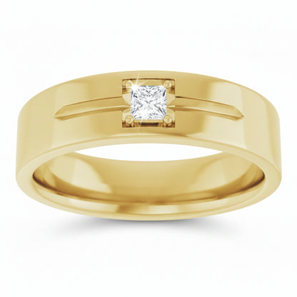 Leonel 0.15 Carat Princess Cut Lab Grown Diamond Solitaire Men's Band in 14k Yellow Gold