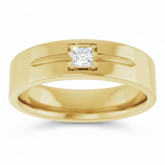 Leonel 0.15 Carat Princess Cut Lab Grown Diamond Solitaire Men's Band in 14k Yellow Gold