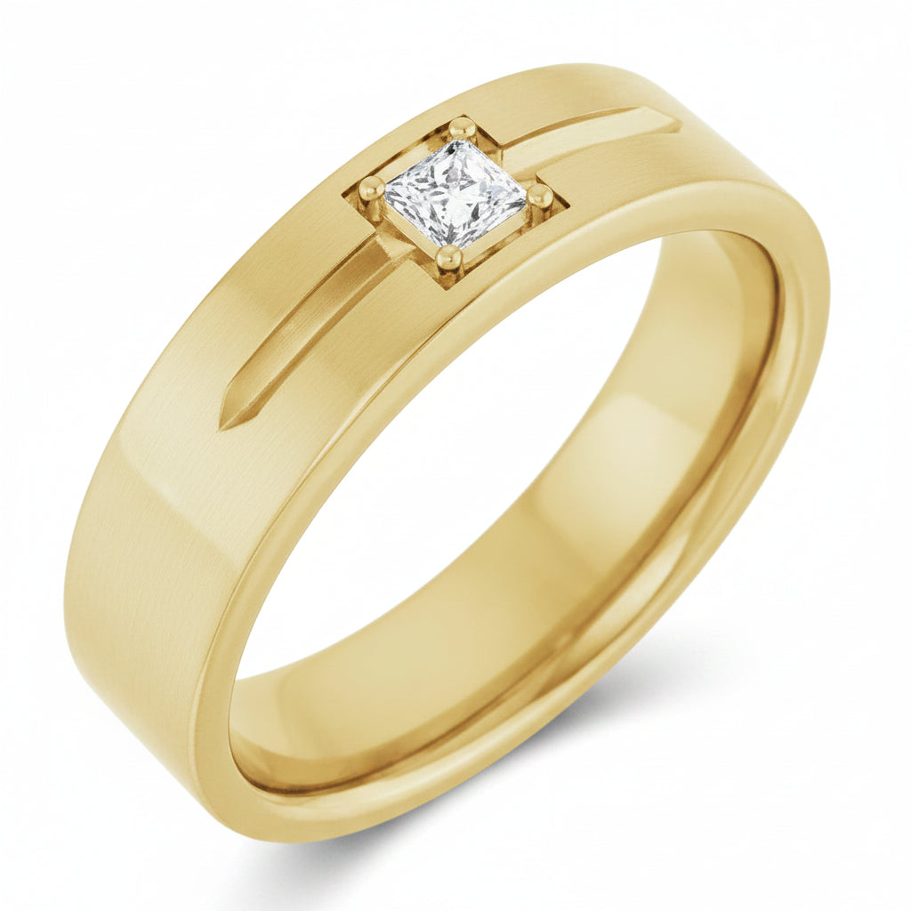Leonel 0.15 Carat Princess Cut Lab Grown Diamond Solitaire Men's Band in 14k Yellow Gold Side View