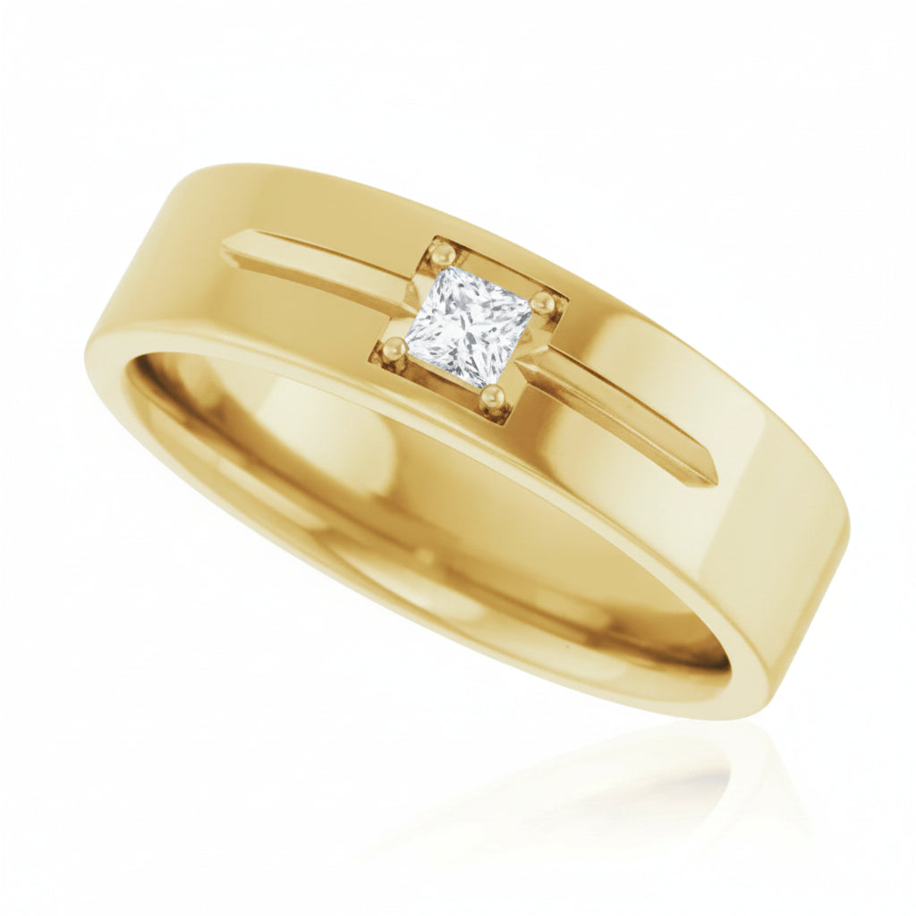 Leonel 0.15 Carat Princess Cut Lab Grown Diamond Solitaire Men's Band in 14k Yellow Gold Side View 1