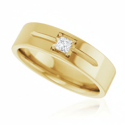 Leonel 0.15 Carat Princess Cut Lab Grown Diamond Solitaire Men's Band in 14k Yellow Gold Side View 1