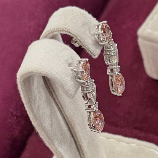 Leontielle 7.43 Carat Combine Mix Shape Pink Lab Grown Diamond Earrings in 18k White Gold