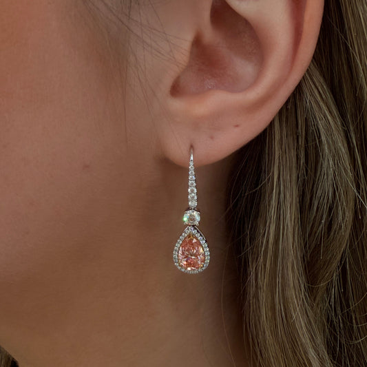 Leorielle 4.02 Carat Pear Cut Pink Diamond Earrings in 18k White and Yellow Gold