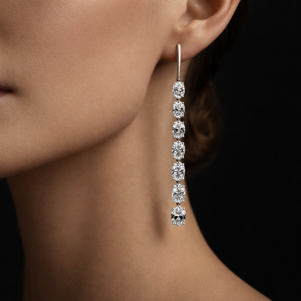 Letetia 8 Carats Oval Cut Lab Grown Diamond Drop Earrings in 18K White Gold
