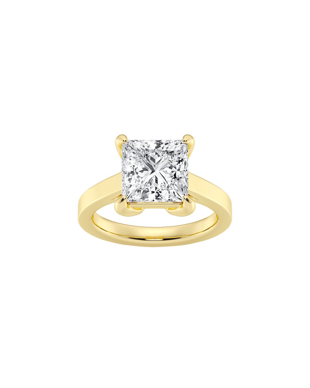Lethia 5 Carat Faceted Princess Cut Lab Grown Diamond Engagement Ring in 14k Yellow Gold