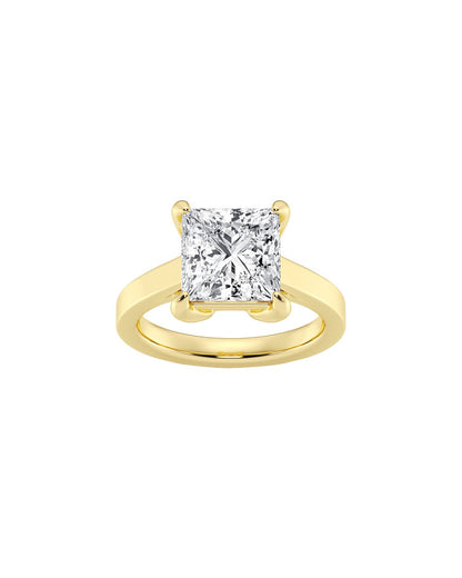 Lethia 5 Carat Faceted Princess Cut Lab Grown Diamond Engagement Ring in 14k Yellow Gold