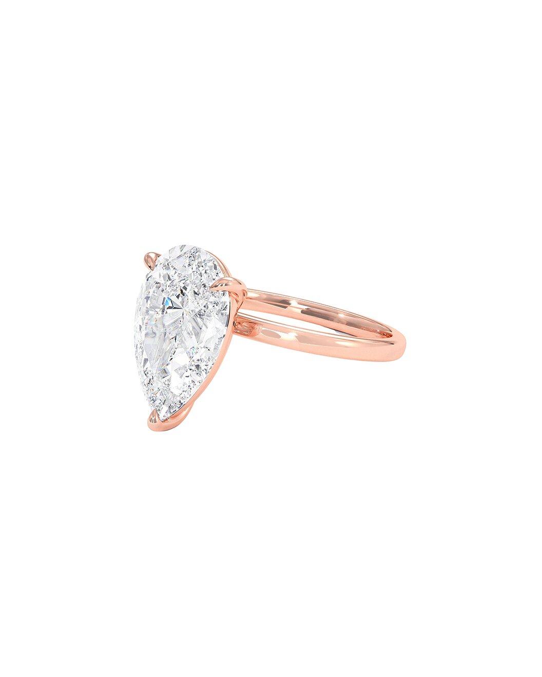 Letitia 3 Carat Pear Cut Lab Grown Diamond Engagement Ring in 14k Rose Gold Side View