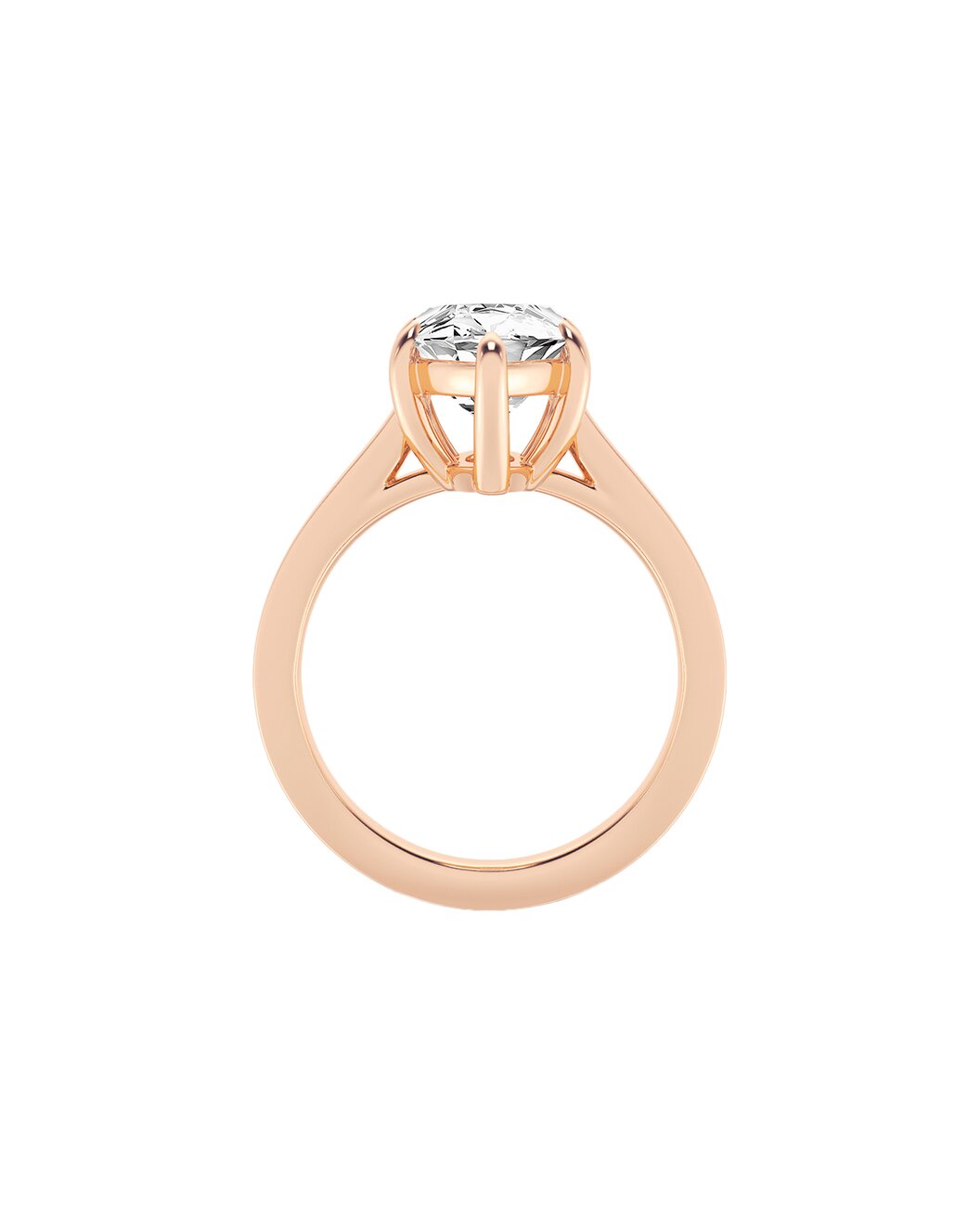 Rose gold ring with a diamond on a white background