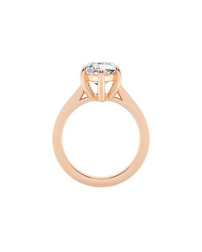Rose gold ring with a diamond on a white background