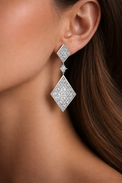 Leyna 8 Carats Three Tier Emerald Cut Lab Grown Diamond Drop Earrings in 14K White Gold