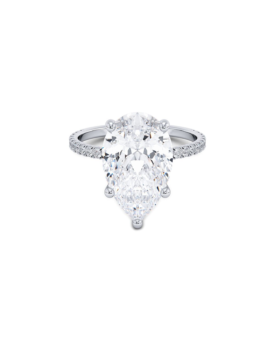 Pear-shaped diamond ring on a white background