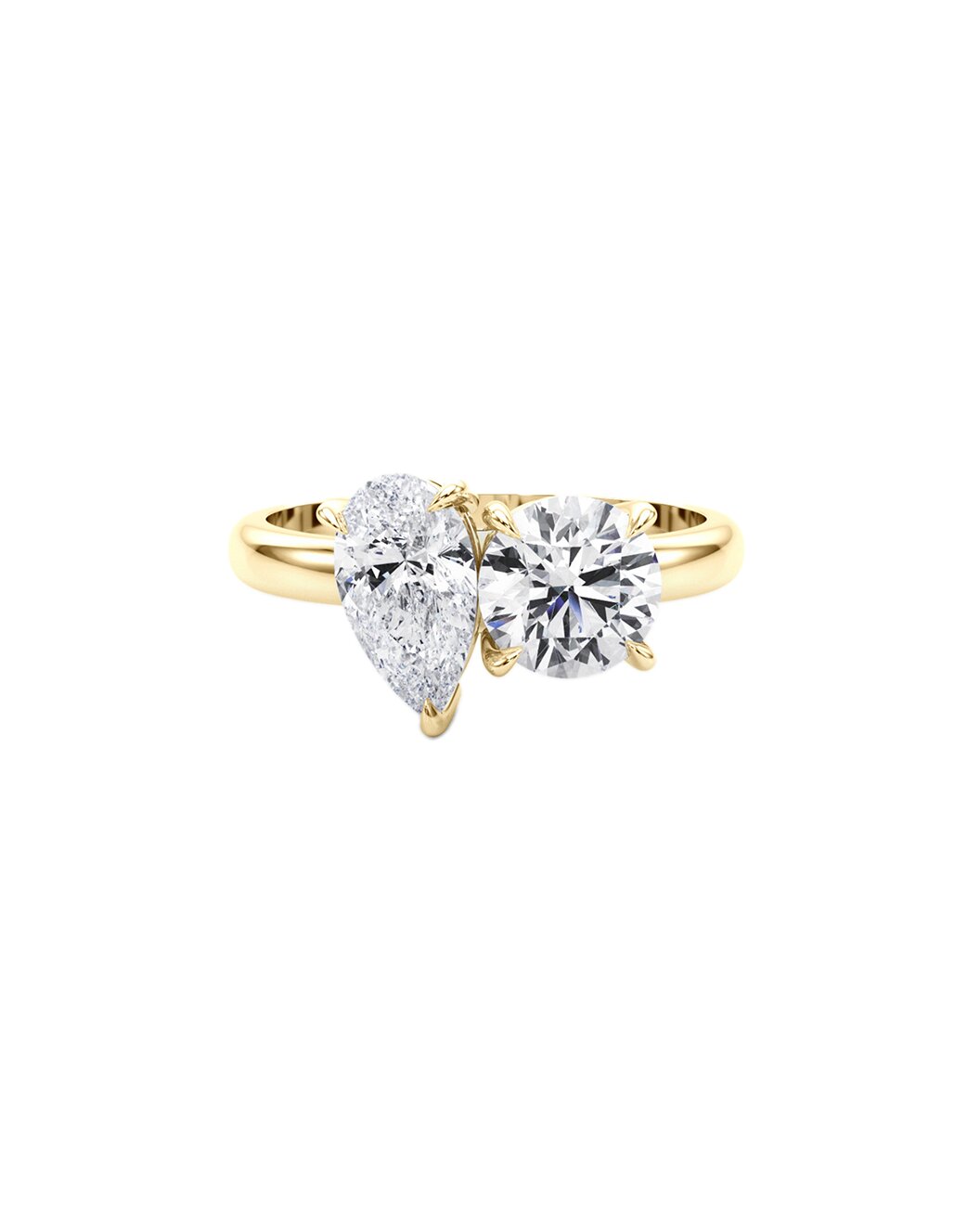 Lielle 3 Carat Faceted Pear Cut and Roud Cut Lab Grown Diamond Engagement Ring in 14k Yellow Gold
