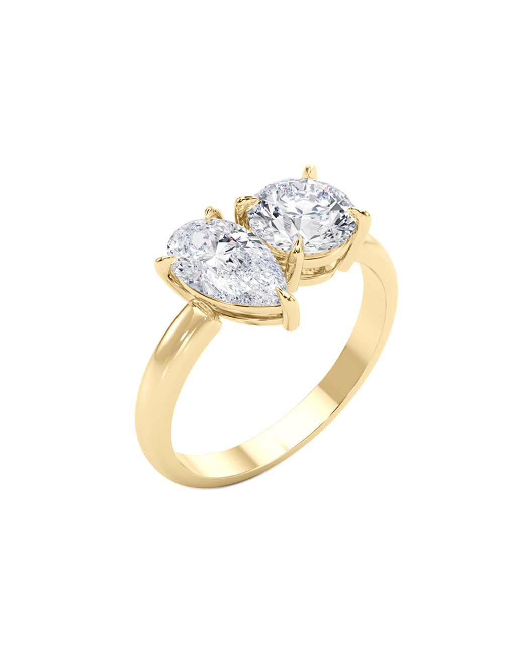 Lielle 3 Carat Faceted Pear Cut and Roud Cut Lab Grown Diamond Engagement Ring in 14k Yellow Gold Side View
