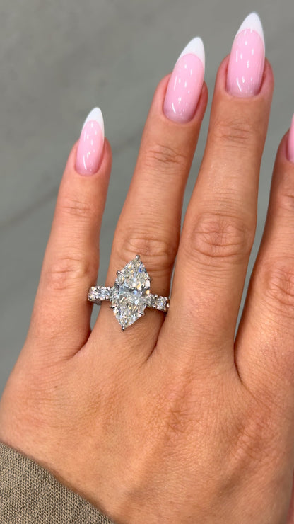 Lieselotte 8.42 Carat Marquise Cut Lab Grown Diamond Ring in 18k White Gold