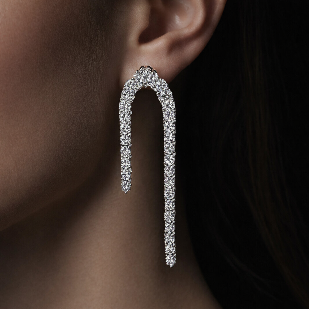 Liezel 5 Carats Curved Round Lab Grown Diamond Drop Earrings in 14K White Gold