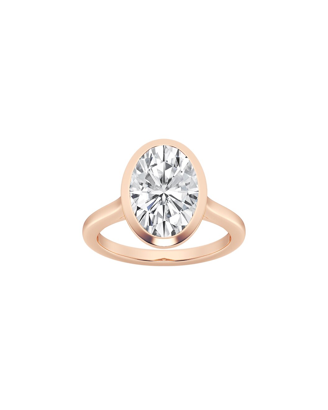 Rose gold ring with a large diamond on a white background