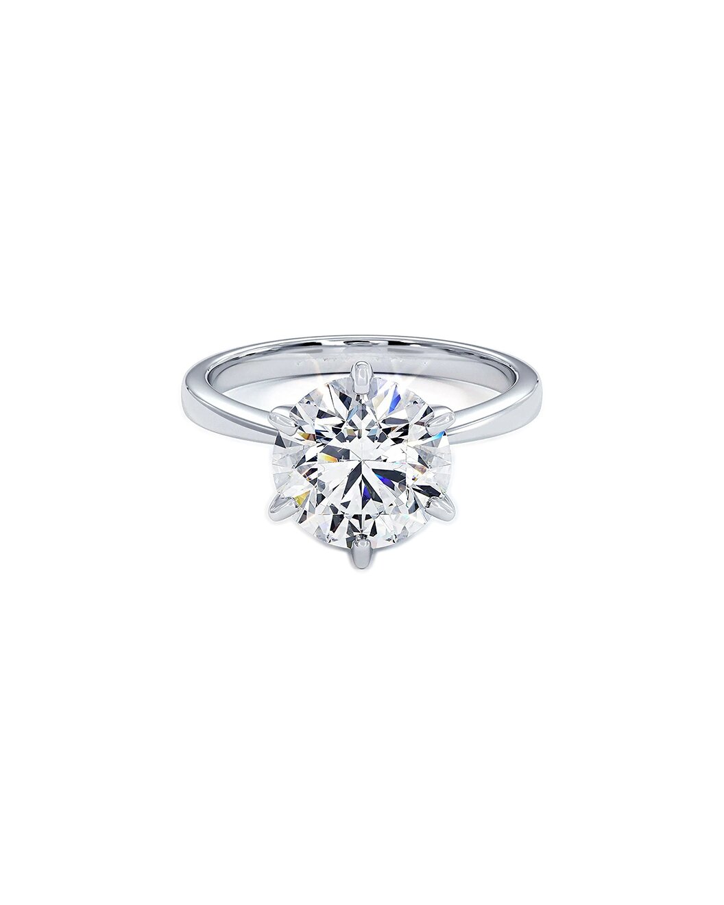 6 prong Diamond solitaire ring on a white background front