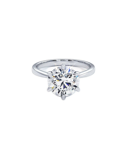 6 prong Diamond solitaire ring on a white background front