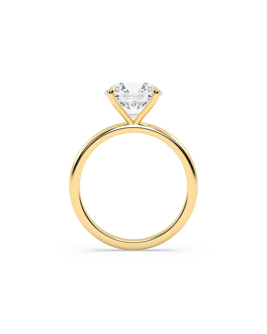 Gold ring with a round-shaped diamond on a white background