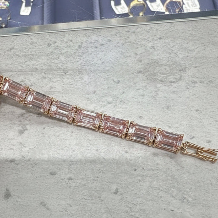 Liorabetha 32.29 Carat Emerald Cut Lab Grown Pink Diamond Tennis Bracelet in 14k Rose Gold