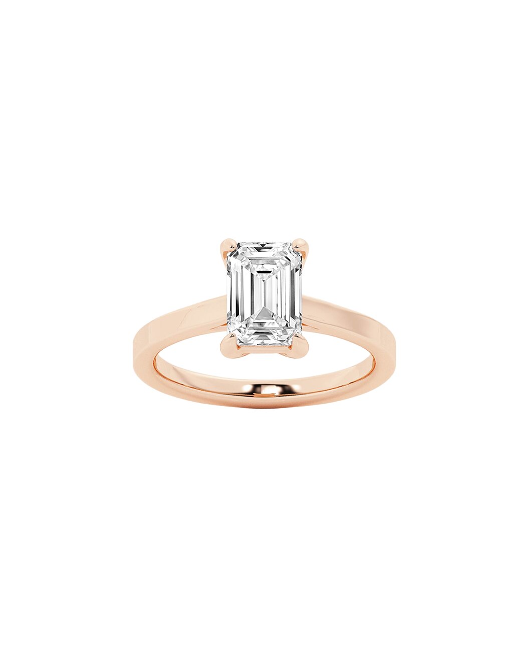 Faceted Emerald Cut Lab Grown Diamond Engagement Ring in 14k Rose Gold Front