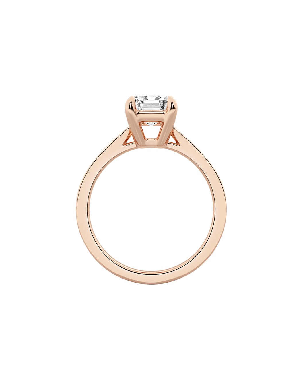 Faceted Emerald Cut Lab Grown Diamond Engagement Ring in 14k Rose Gold Side