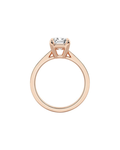 Faceted Emerald Cut Lab Grown Diamond Engagement Ring in 14k Rose Gold Side