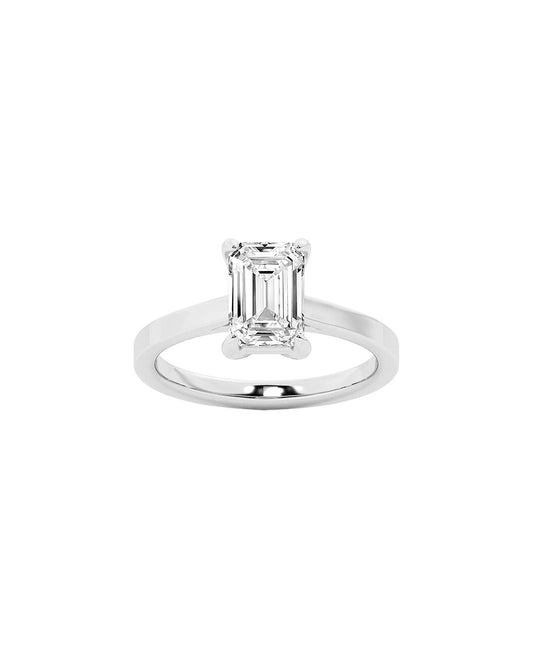 Lilienne 2 Carat Faceted Emerald Cut Lab Grown Diamond Engagement Ring in 14k White Gold Front