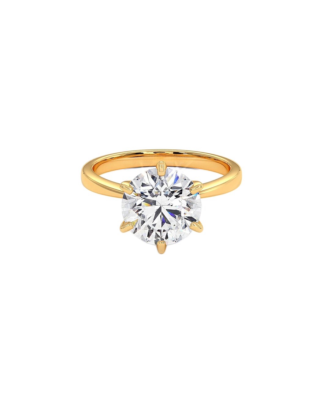 Gold ring with a large diamond on a white background front