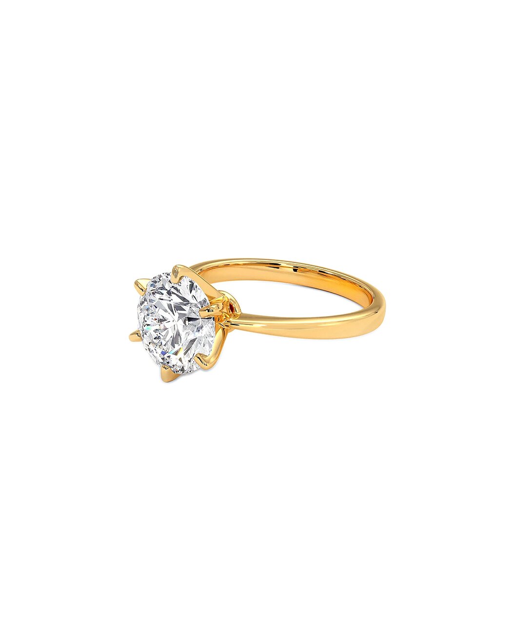 Gold ring with a large diamond on a white background Side