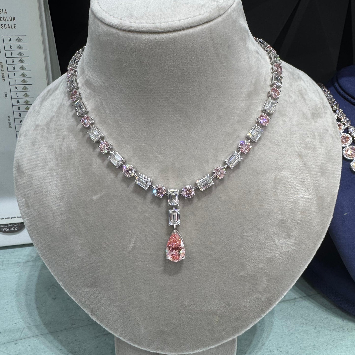 Liorahne 72 Carat Cushion Cut Lab Grown Fancy Intense Pink Diamond Necklace in 14k White Gold IGI Certified