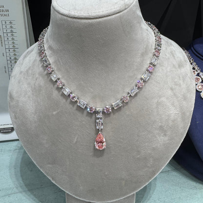 Liorahne 72 Carat Cushion Cut Lab Grown Fancy Intense Pink Diamond Necklace in 14k White Gold IGI Certified