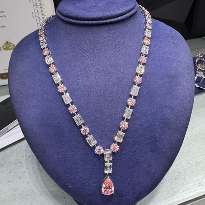 Liorahne 72 Carat Cushion Cut Lab Grown Fancy Intense Pink Diamond Necklace in 14k White Gold IGI Certified Front