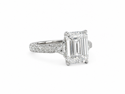 Liorisette 8.21 Carat Emerald Cut Lab Grown Diamond Ring in 18k White Gold Side View