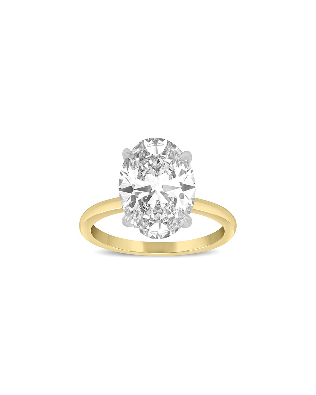 Liorissea 4.15 Carat Oval Cut Lab Grown Diamond Solitaire Engagement Ring in 18k Two Tone Gold Side