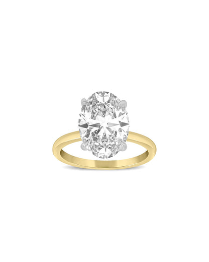 Liorissea 4.15 Carat Oval Cut Lab Grown Diamond Solitaire Engagement Ring in 18k Two Tone Gold Side
