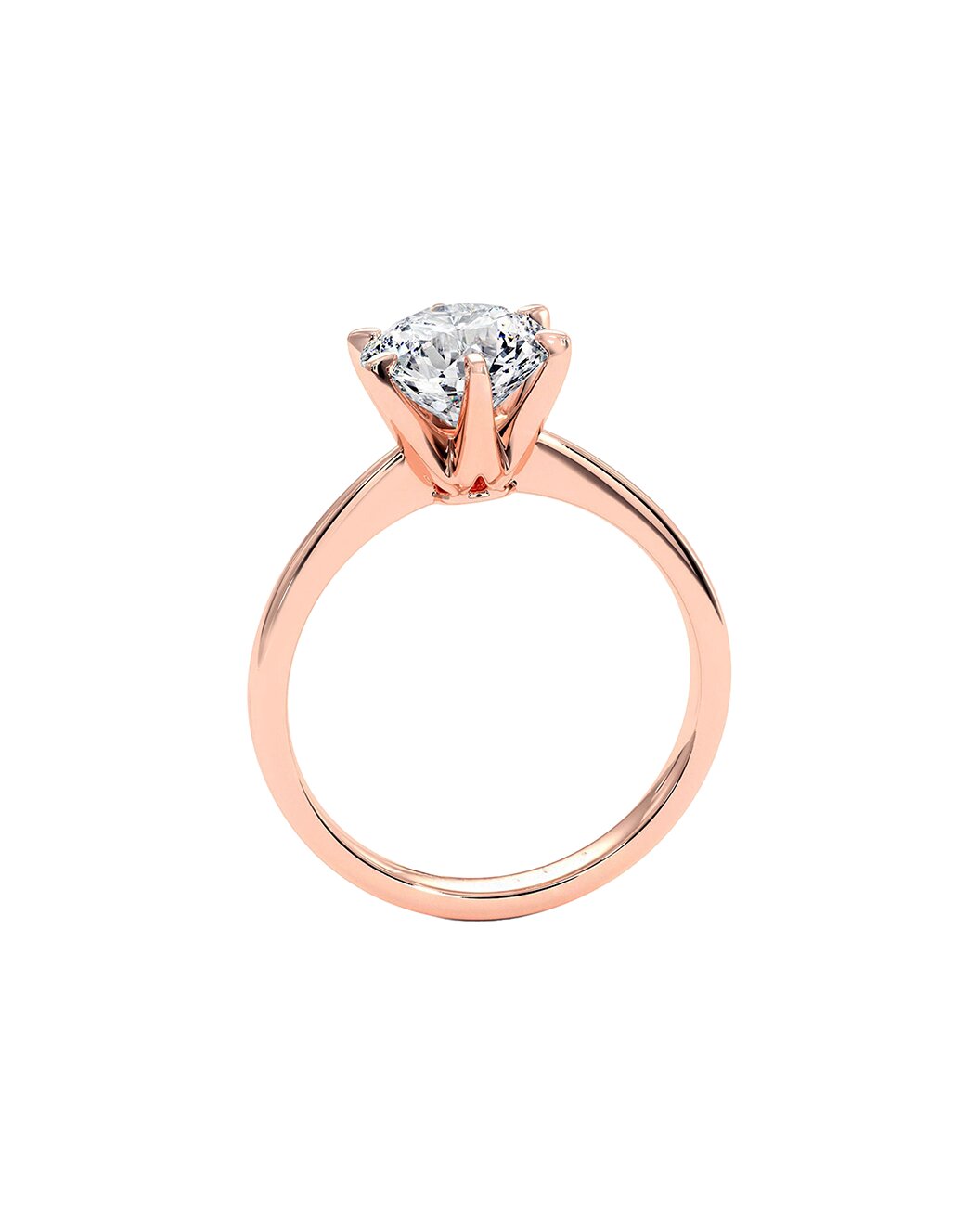 Rose gold ring with a diamond on a white background