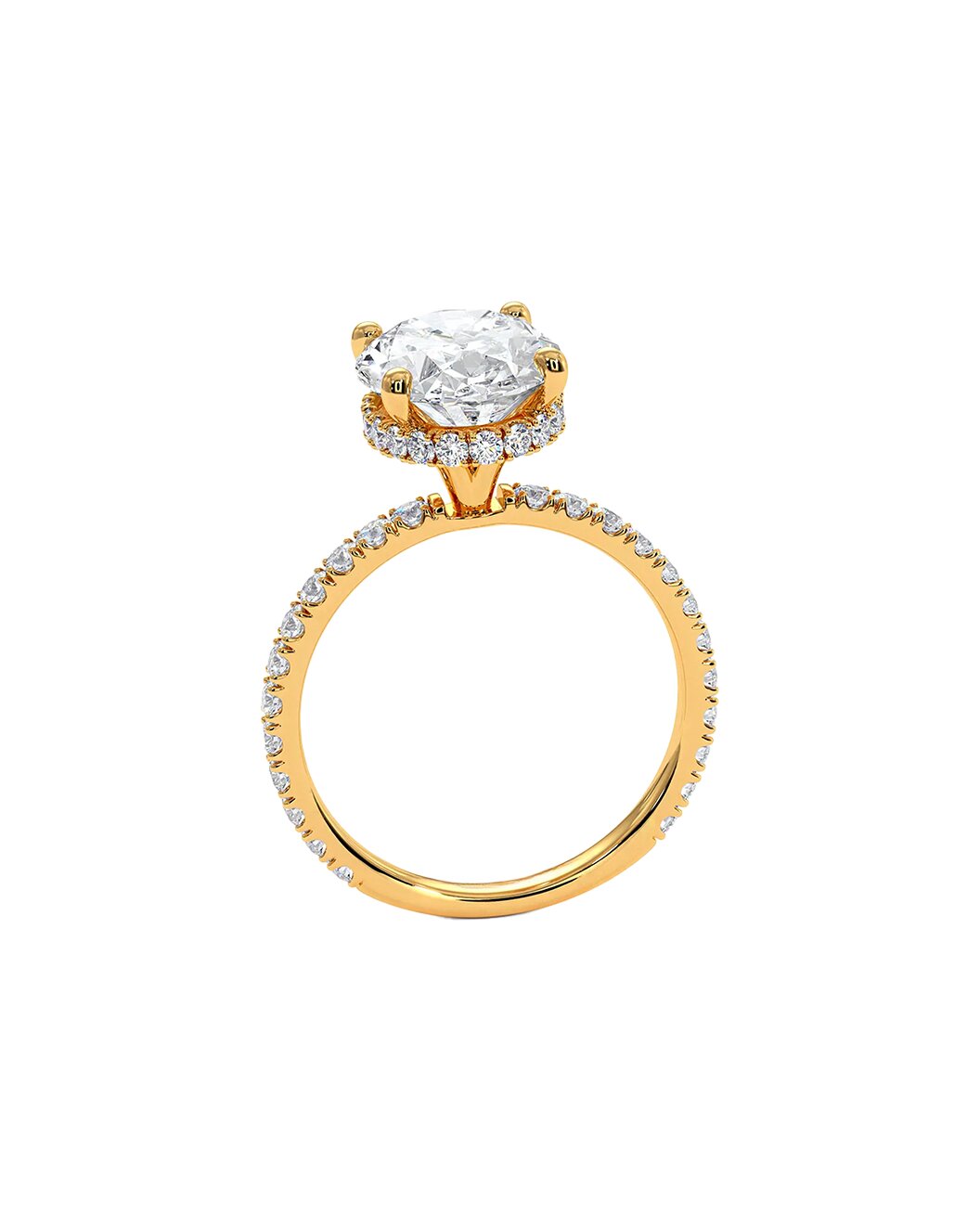 Gold ring with a diamond on a white background