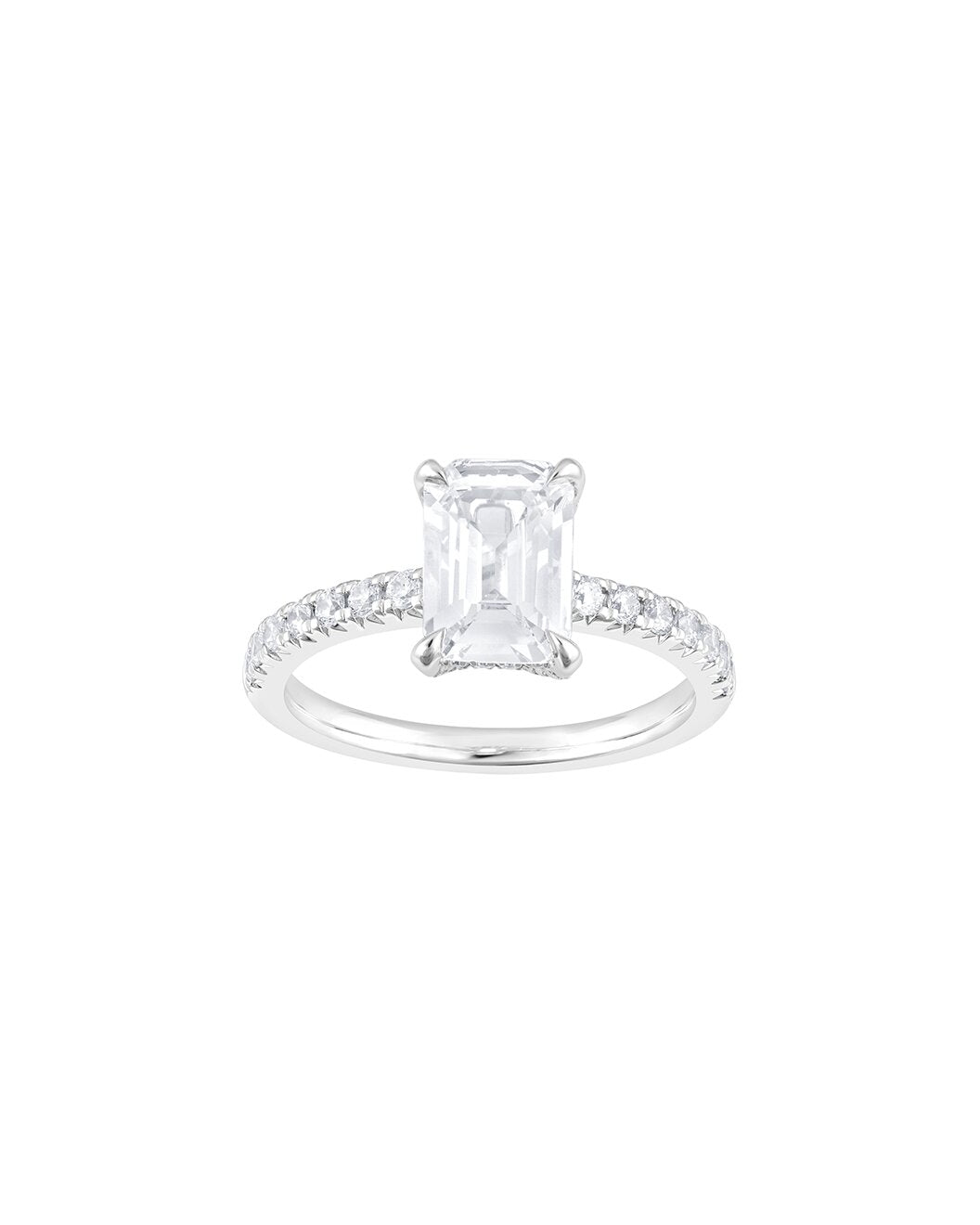 Liraya 2.50 Carat Faceted Emerald Cut Lab Grown Diamond Engagement Ring Front View