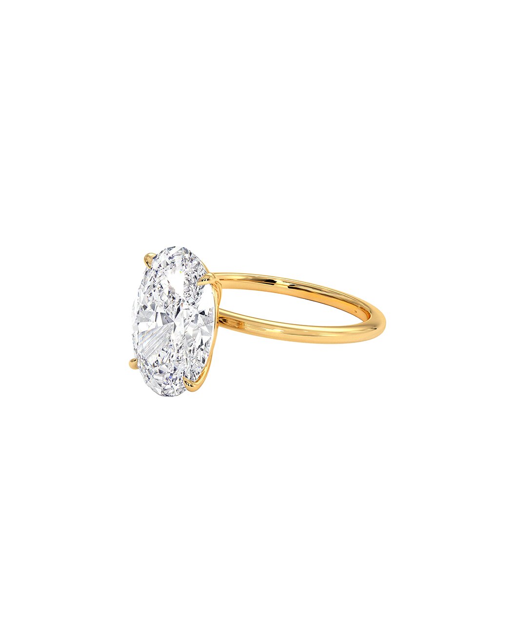 Lirissa 5 Carat Oval Cut Lab Grown Diamond Engagement Ring in 14k Yellow Gold Side View