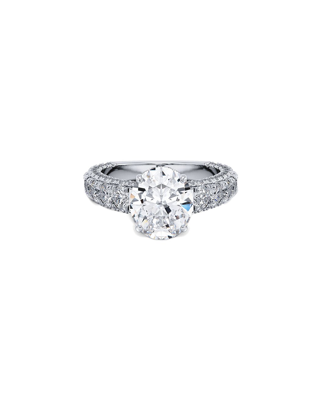 Diamond Cathedral Set Engagement Ring in 14k White Gold Front